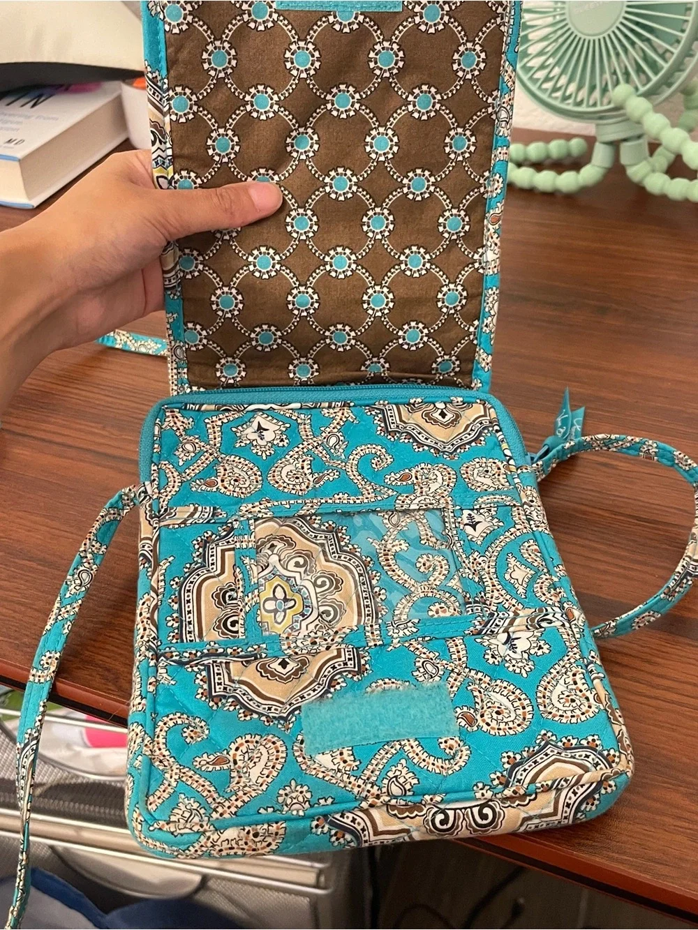 Turquoise Patterned Crossbody Bag - Quilted Floral Print